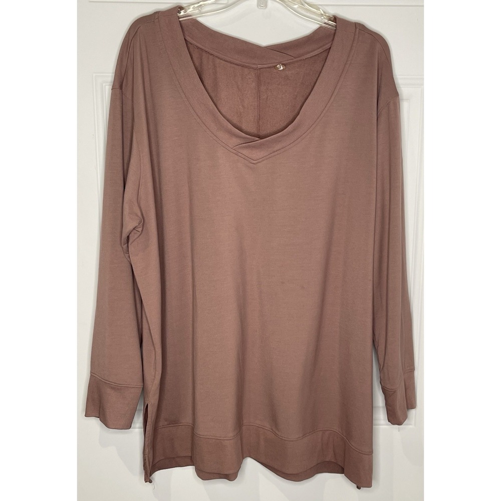MTA Sport Women's 2X Pull Over Dusty Pink V Neck Sweatshirt Fleece Lined Soft